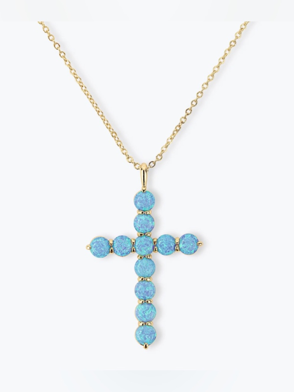 Melinda Maria Gold Cross Necklace with Blue Opal Stones